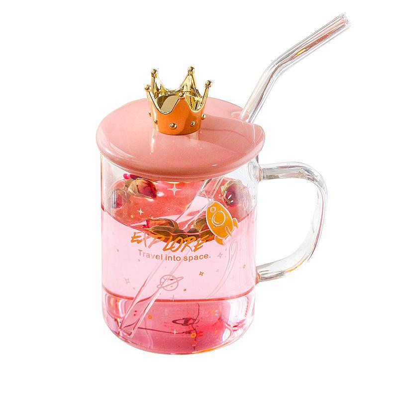 Keramiskt lock borosilikatglas sugrörskopp 500ML personlighet söt drickskopp stor kapacitet mugg med lock