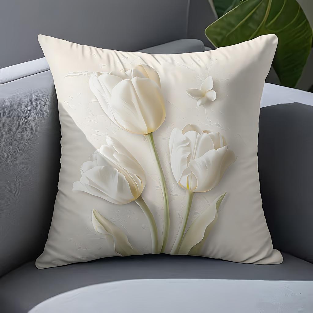 Elegant Floral Print Double-Sided Decorative Pillow Covers, Cushion Cases For Sofa Living Room And Bedroom