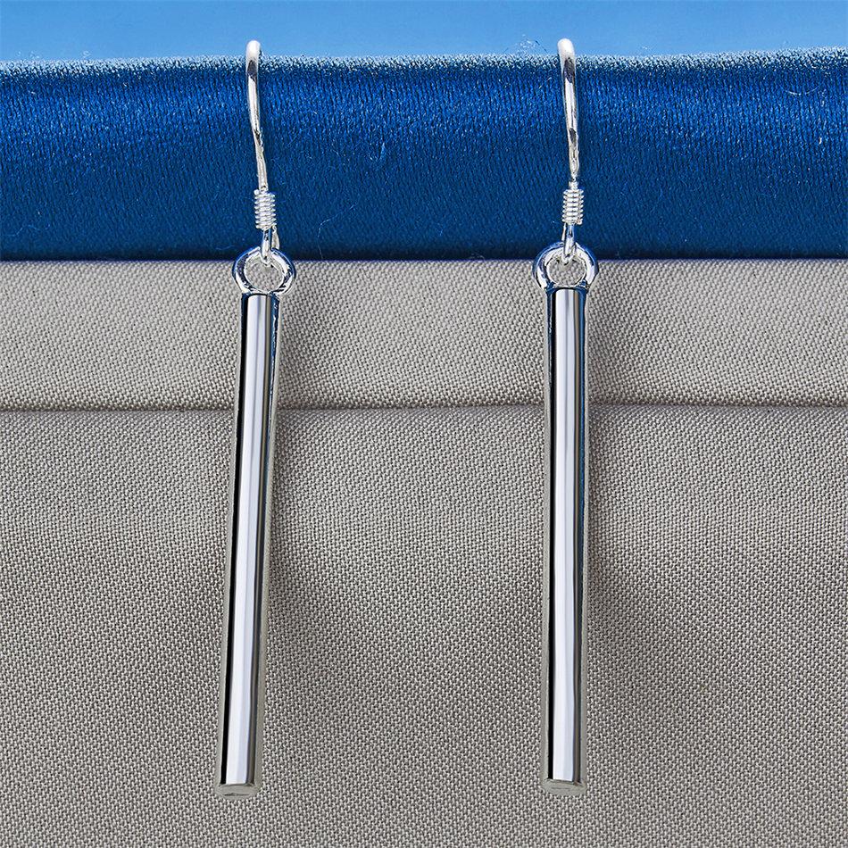 Elegant 925 Sterling Silver Exquisite Long Column Drop Earrings Women's Fashion Wedding Party Jewelry