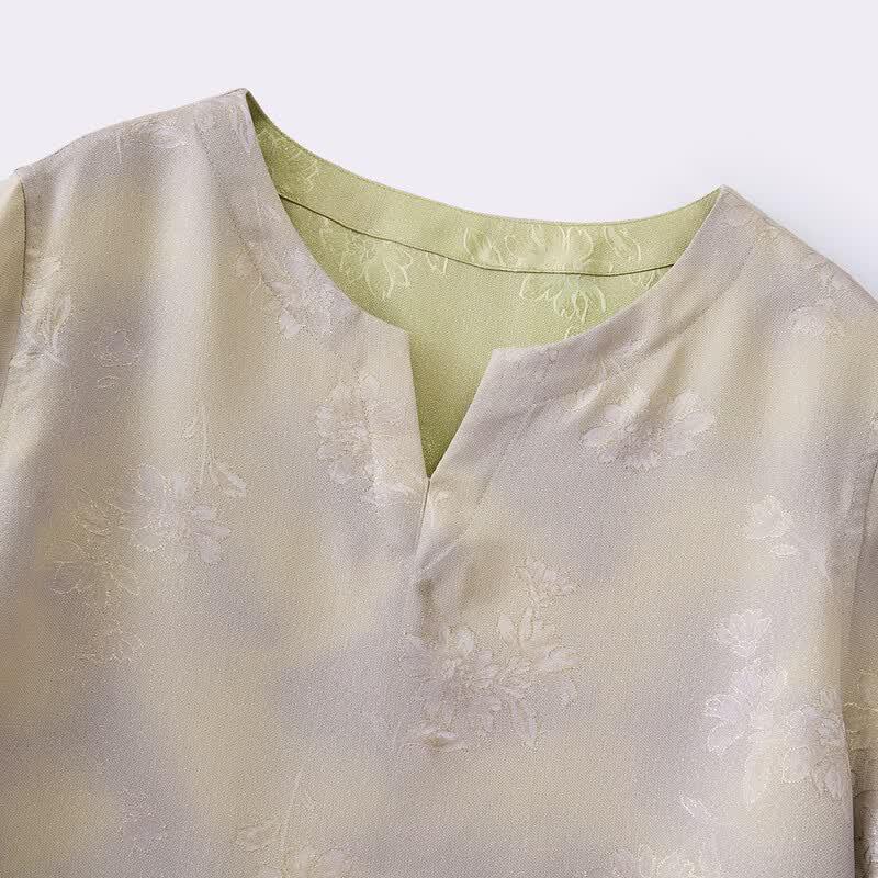 Women's Chinese Style Silk Blend Jacquard T-Shirt