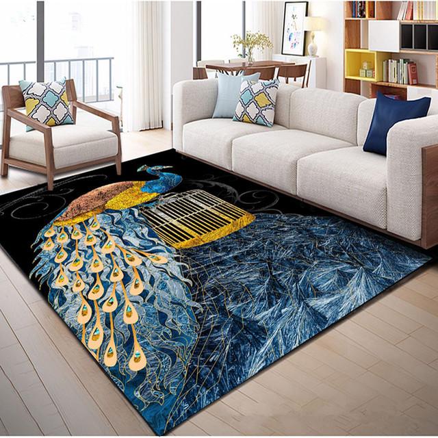 Living Room Home Decor Rugs For Bedroom Exquisite Ice Blue Peacock Canary Floor Mats Door Mats Carpets Bedroom Carpets