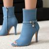 Damen Cool-Stiefel mit hohen Absätzen, sexy europäischer und amerikanischer Stil, Frühling und Sommer neu, dünne Absätze, große Größen, Peeptoes