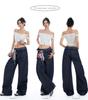 2025 Spring Women's Ruffle Edge Double Waist Saber Pants in Washed Spicy Street Style