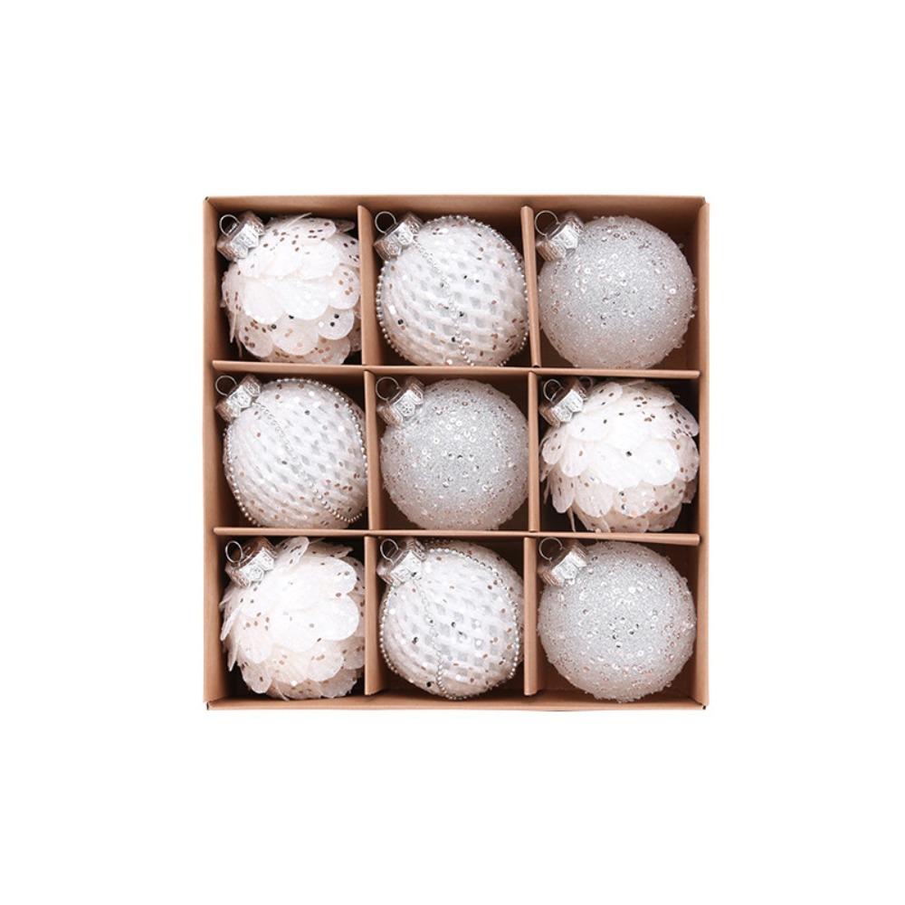 9PCS 8CM Christmas Ball Ornaments Glitter Xmas Spheres Pendant Set New Year