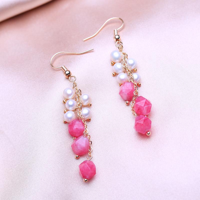 KNIKOO Tassel Drop øredobber for kvinner Mote naturlig ferskvann perle øredobber Jewerly for bryllupsfest gaver