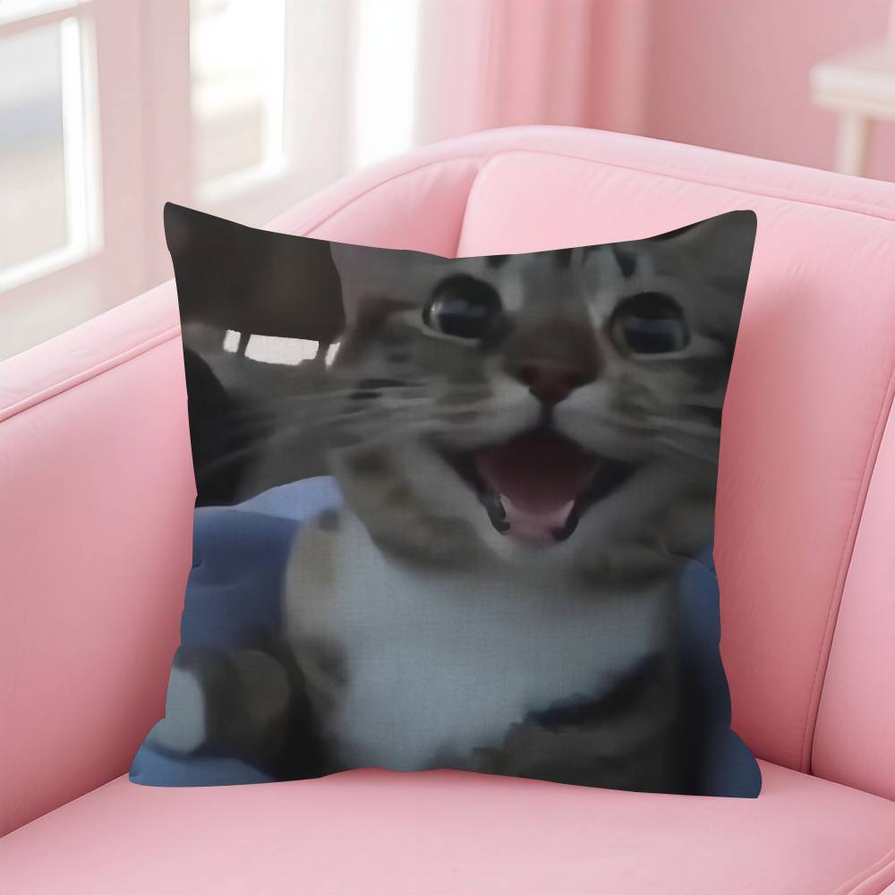 Funny Cat MMeme  Personalized Pillow Cover Kids Bedroom Wild Party Decor Pillowcase Kid Birthday Shower Gift