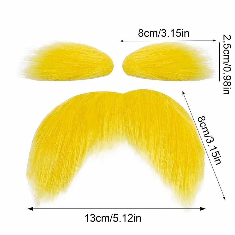 New Yellow Mustache Eyebrows Set Fake Party Makeup Ball Self Adhesive Fake Beard Cosplay Costume Accessories For Holiday Party