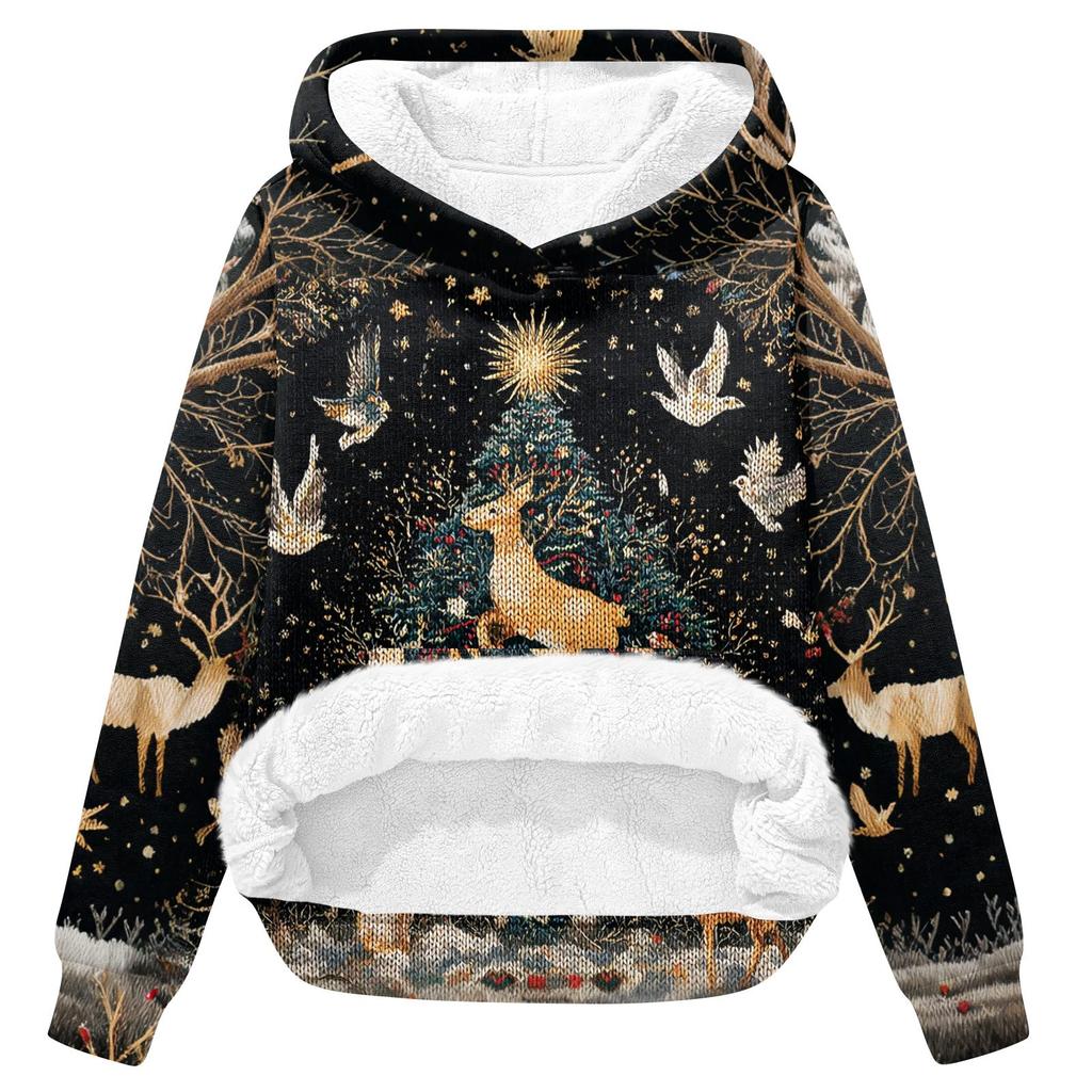 Women's Fashion Casual Long Sleeve Christmas Printed Hooded Sweatshirt