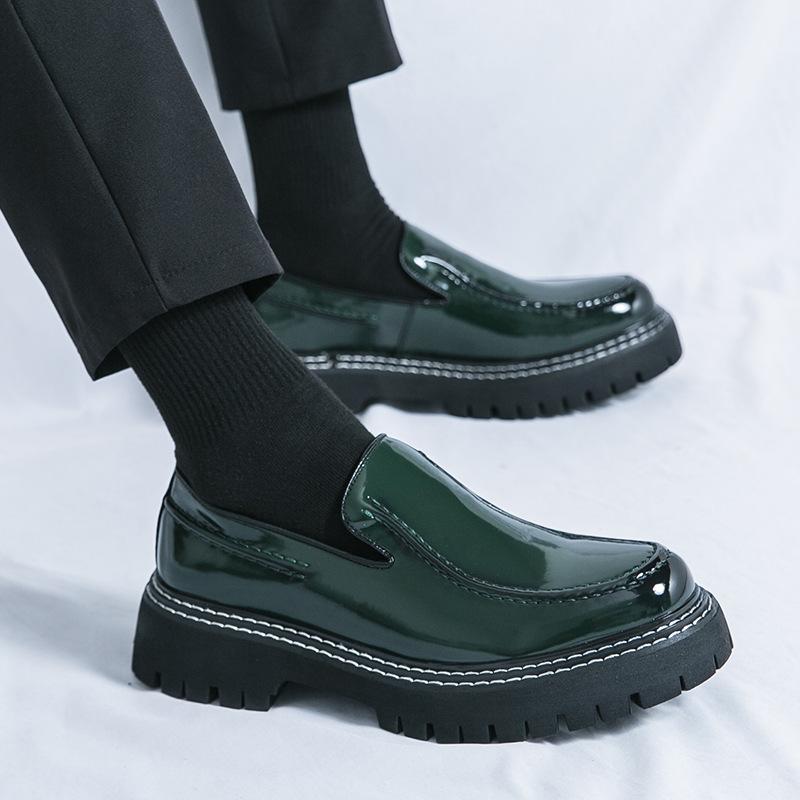 

Мужские лоферы новый британский стиль деловое платье глянцевые туфли на одной педали с большой головой толстая подошва увеличивающие рост повседневные кожаные туфли 38