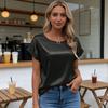 Women Satin Tops Casual Loose Short Sleeve Crew Neck Blouse Summer Silky Shirts Work Business Outfits