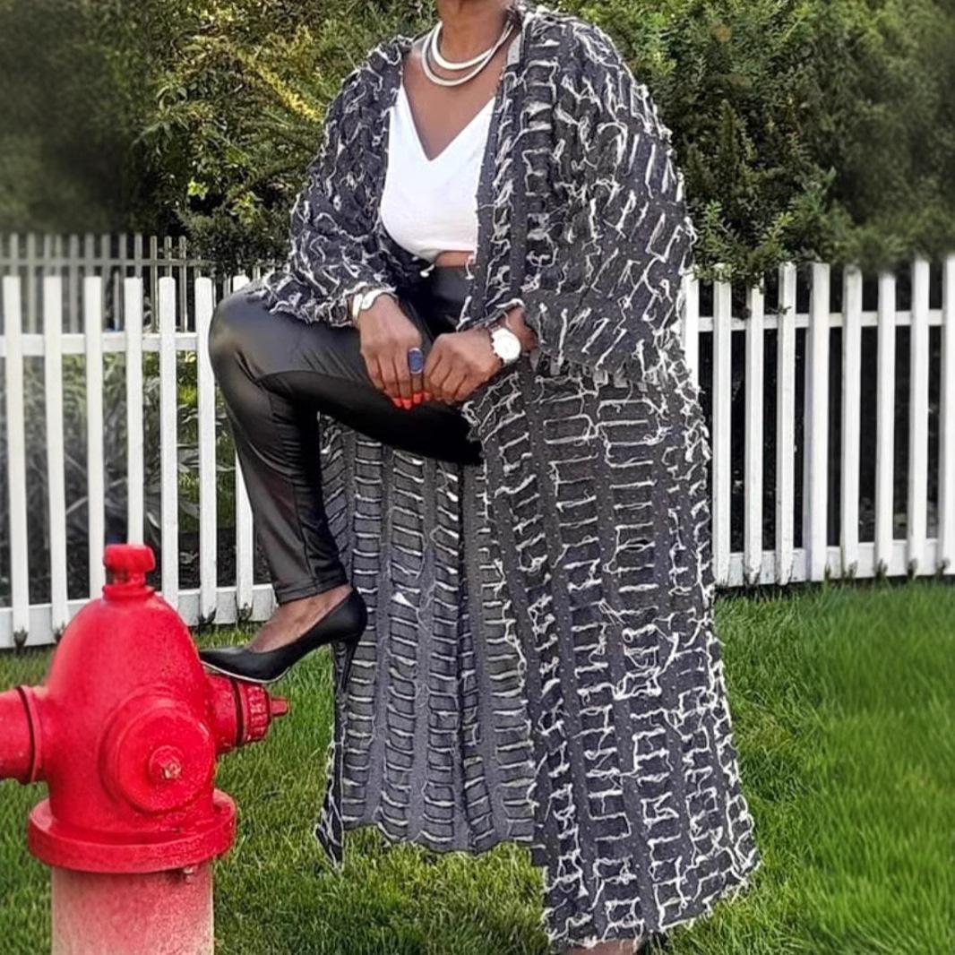 

Голубой длинный вязаный кардиган для женщин average size черный серый