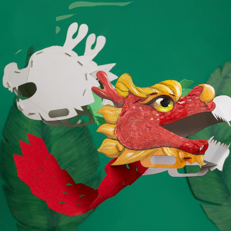 2 Pcs National Tide Dragon Boat Dragon Dance DIY Making Material Mid-Autumn Festival Handmade Kid Gift Paper Toys Party Decor