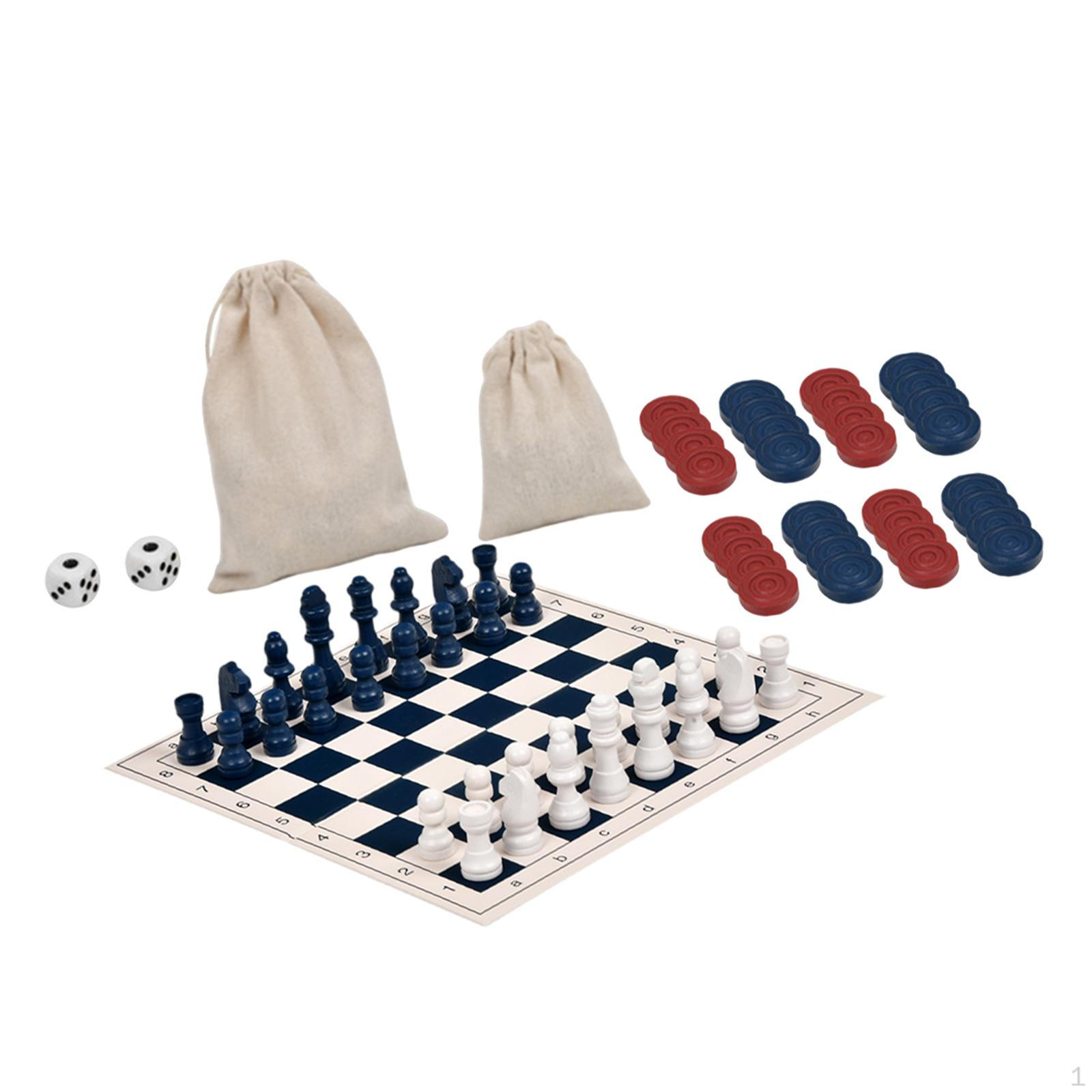 

Chess Set And Checkers, Backgammon Foldable Chessboard for Beginner Kids