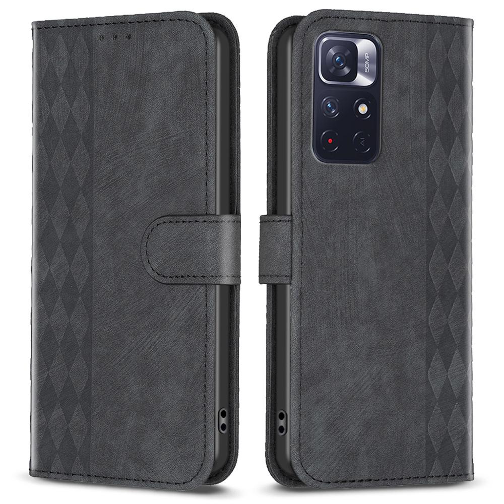 

Для Xiaomi Редми Примечание 11 4G (Qualcomm)/Кожаный чехол для телефона Note 11S 4G с тиснением в виде сетки, кошелек-подставка, накладка Black