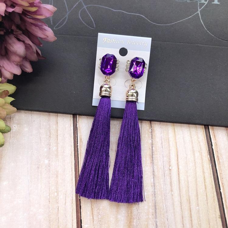 Retro flower gemstone with diamond fringed stud earrings long celebrity temperament earrings women's versatile earrings
