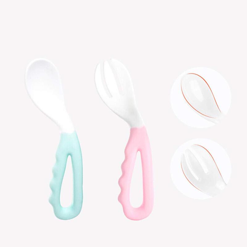Buy Baby Self Feeding Spoon and Fork Set with Curved Handle Learning