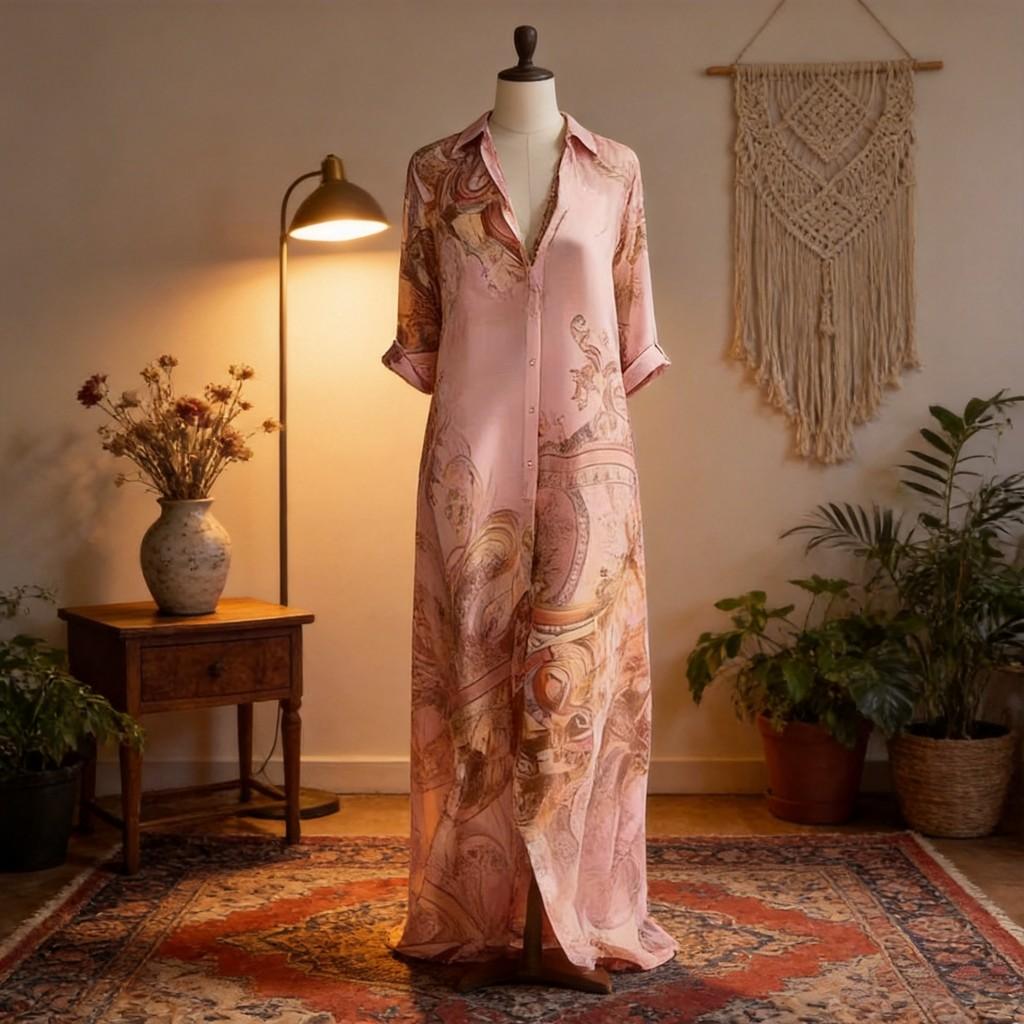 Vintage Chiffon Print Dress With Splicing Design For Casual Travel And Date Nightwear