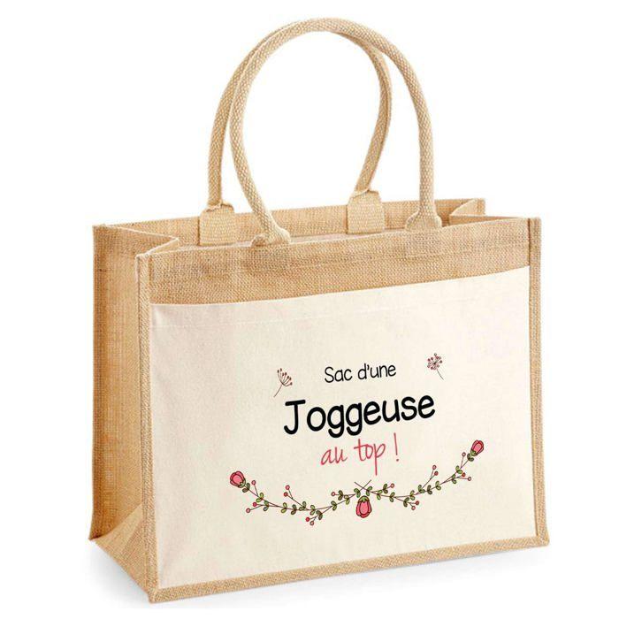 Sac de plage - PLANETEE - Jute avec poche d'une Joggeuse au Top - Coton - 43x33 cm - Multicolore