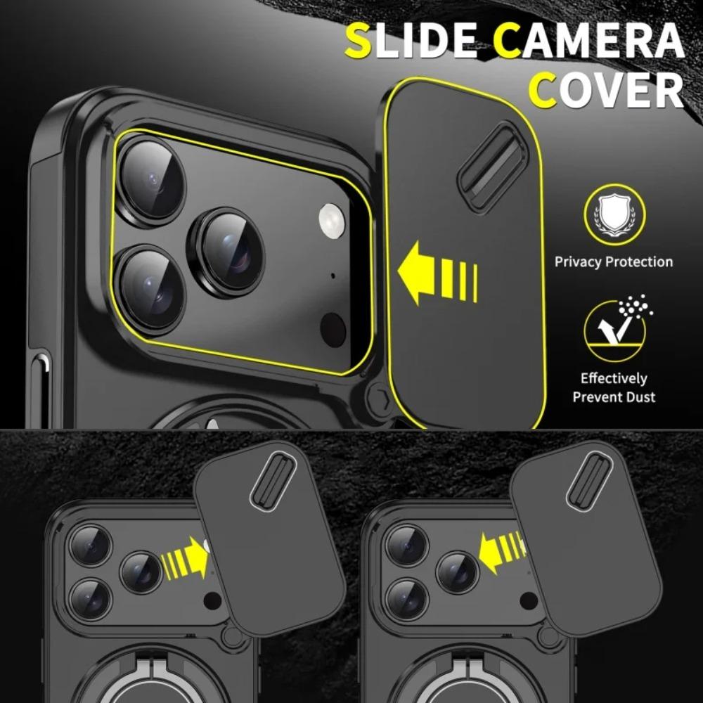 Rugged 360° Ring Holder Magnetic Phone Case For IPhone 17 Air 16E 15 14 Plus 13 12 Pro Max Shockproof Slide Lens Protector Cover