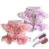 Adjustable Pet Harness With Leash Small Dogs Cats Teddy Bichon Fashion Floral Trim