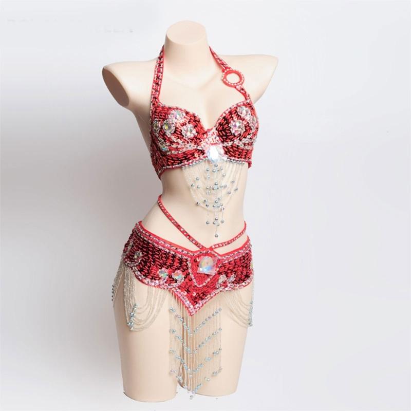 2Pieces Tribal Belly Dance Bra and Belt Belly Dancing Outfit Belly Dancer Costumes for Women