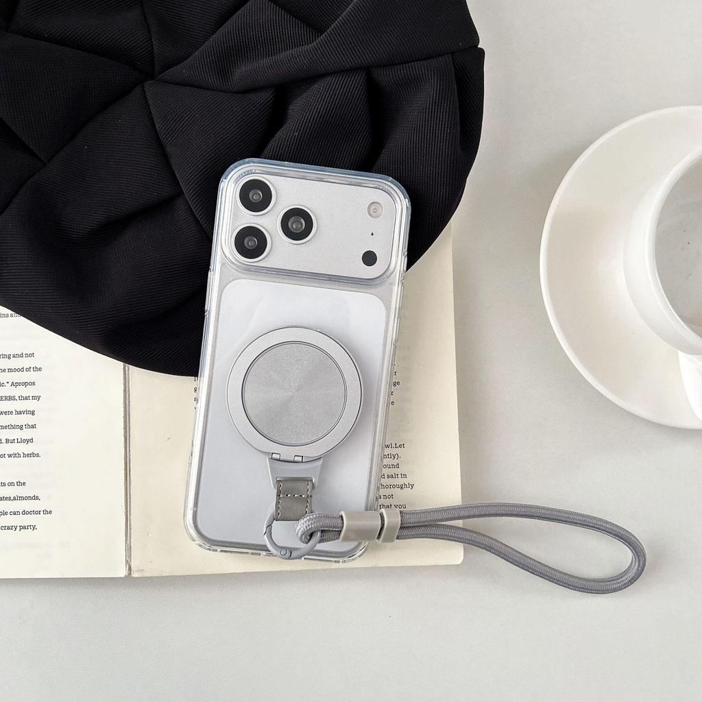 Compatible with Apple 17 Pro and Samsung S26: 360° Rotating Magnetic Stand Phone Case with Two-in-One Anti-Fall Lanyard.