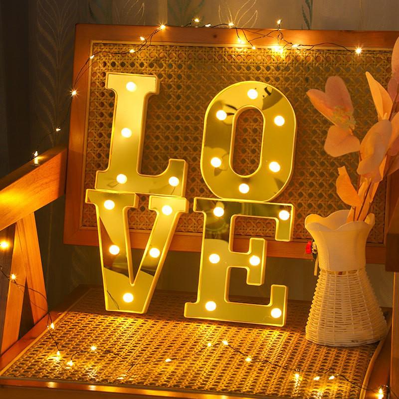 Gold LED Mirror Letter Lights - Romantic Birthday and Festive Décor