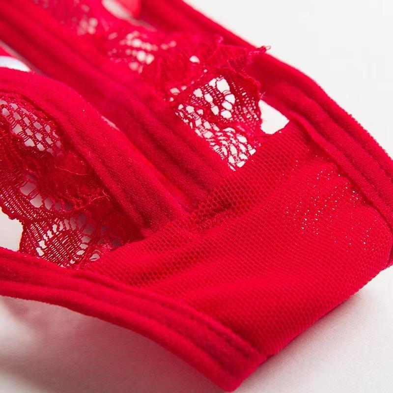 Plus Size Lingerie Women Lace Briefs Pearl Beading Panties For Sex Open Crotch Thongs G Strings Transparent Underwear