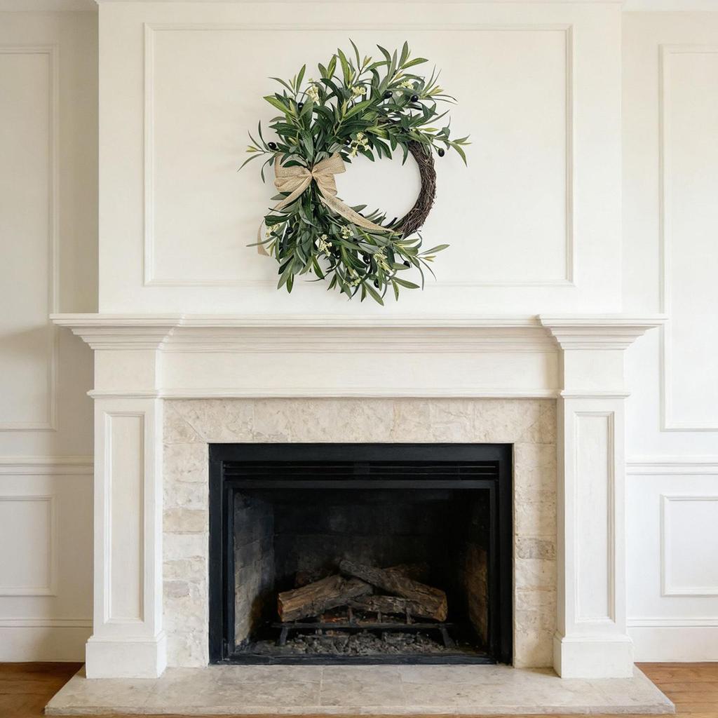 Spring Wreath Olive Leaves UV Resistant Bow Artificial Door Wreath Spring Decor Rustic Realistic Olive Leaves Indoor Outdoor