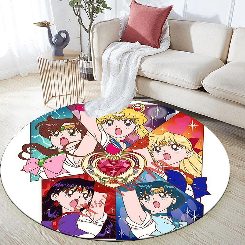 Sailor Moon,Round Area Rug,Carpet Rug for Living Room Bedroom Sofa Playroom Decor,Non-slip Floor Mat