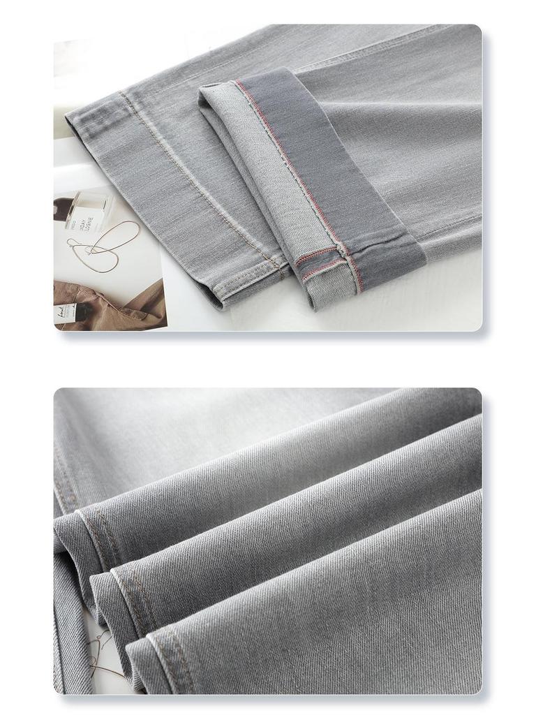 Women's Smoke Gray Slimming Straight-Leg Jeans, Spring/Autumn 2025, Small Size, Loose Fit, Narrow/Wide-Leg, Nine-Point Length
