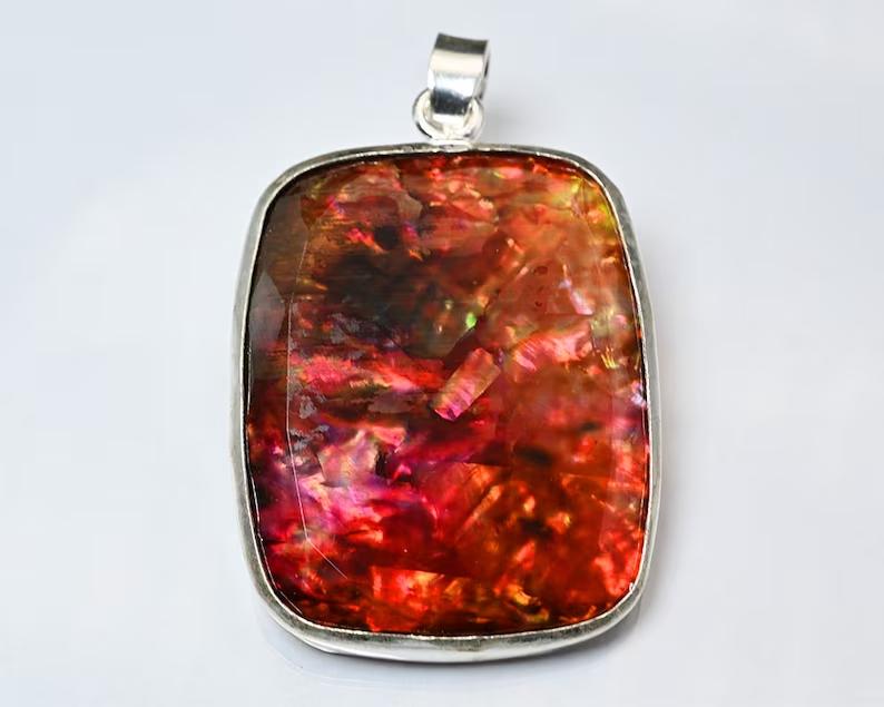 24ct Natural Ammolite Pendant Jewelry | 925 Sterling Silver Pendent for Her
