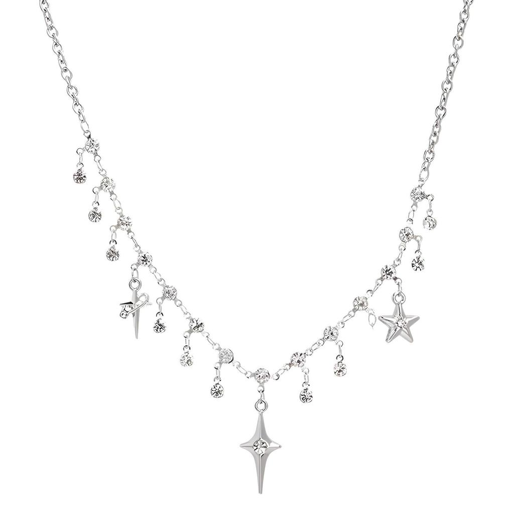 Vow Star Necklace: Sparkling Four-Pointed Star with Diamond Water Drop Clavicle Chain - Chic and Trendy Cross Choker