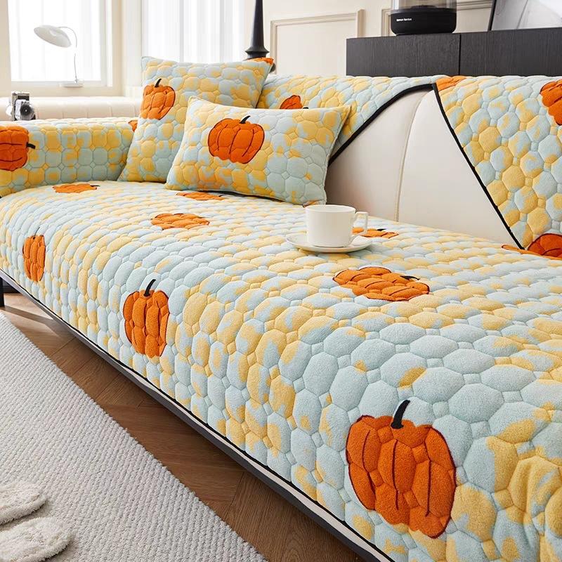 Milk Velvet Color Sofa Cushion Pastoral Style Plush Cushion Winter Thickened Non-Slip Sofa Cover Towel