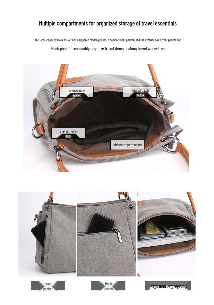 Retro Canvas Women's Crossbody Handbag - Casual Solid Color Shoulder Bag for Students