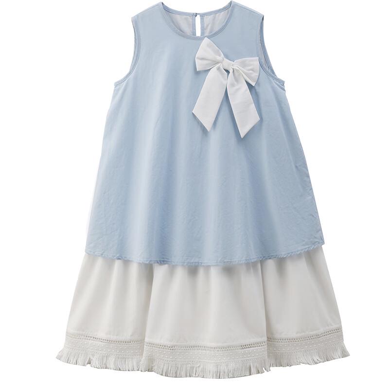 Hacikis Girls' Summer Bowknot Faux Two-Piece Vest Dress