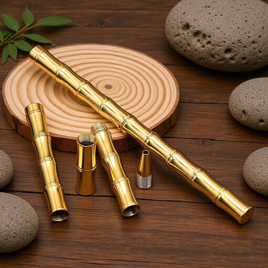 Brass Retro Bamboo Metal Barrel Pen - Neutral Business Signature with Creative Sections