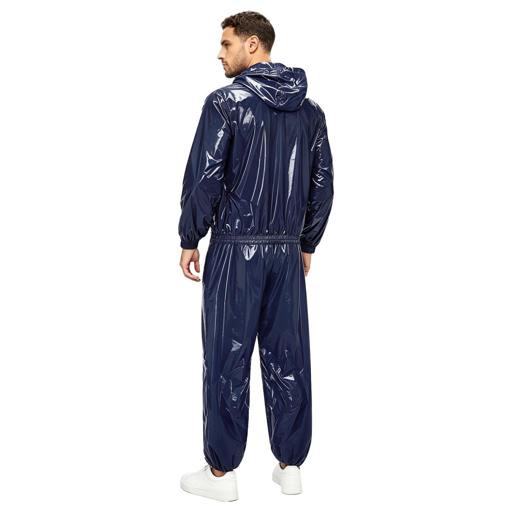 Men’s Outdoor Waterproof Suit Hooded Windbreaker Jacket Front Zipper and Sweatpants for Trail Fishing Workout Exercise