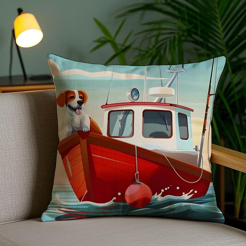 Ships Art Cushion Cover Soft Short Plush Double-Sided Printing Home Decor Machine Washable Pillow Case Gift