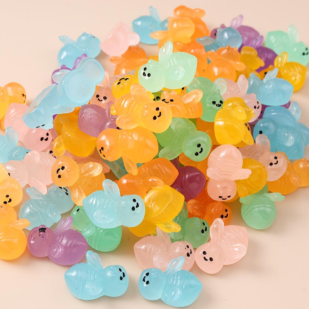 Leslie 15Pcs Cute Luminous Mini Bee Resin Charms For Phone Case Nail Art Kids Toys Garden Miniature Decoration Accessories