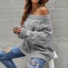 Europe and The United States Autumn and Winter Loose Knitted Plus Size Strapless Sweater One Neck Solid Color Women Pullover