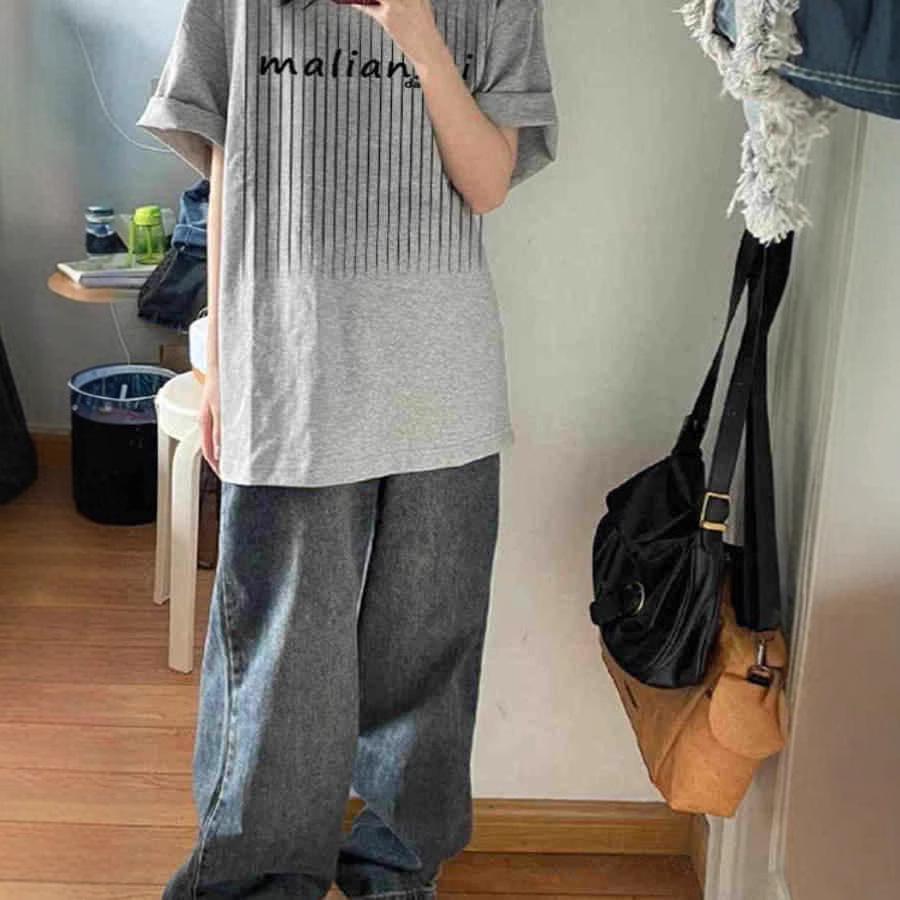 Women's Plus Size Gray Pure Cotton Short-Sleeve T-Shirt - Summer Fashionable European & American Design