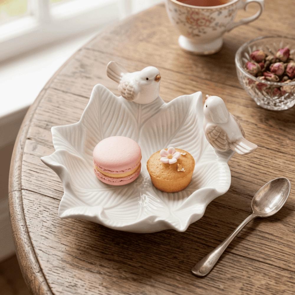 Bird Design Flower Storage Dish Multipurpose Ceramic Jewelry Holder Case Ornaments Table Decoration Bowl Dim Sum Tray Tea Table