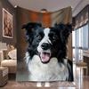 1pc Cute Fluffy Border Collie Dog Realistic Print Flannel Blanket, Soft and Portable, Suitable for Blankets, Kid Bed Covers, Gam