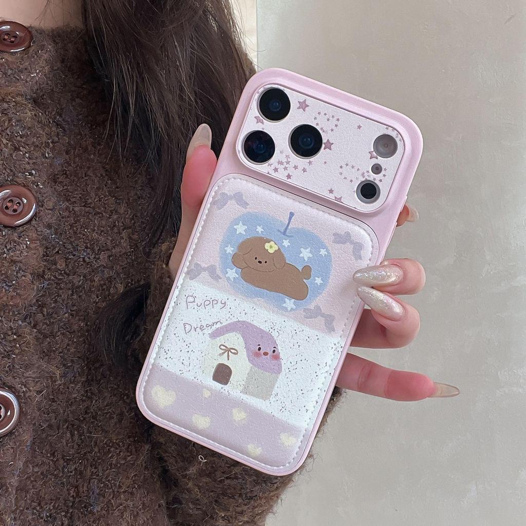Cute Cartoon Leather Puppy Case for iPhone 16/17 Pro Max and Compatible with iPhone 15/14