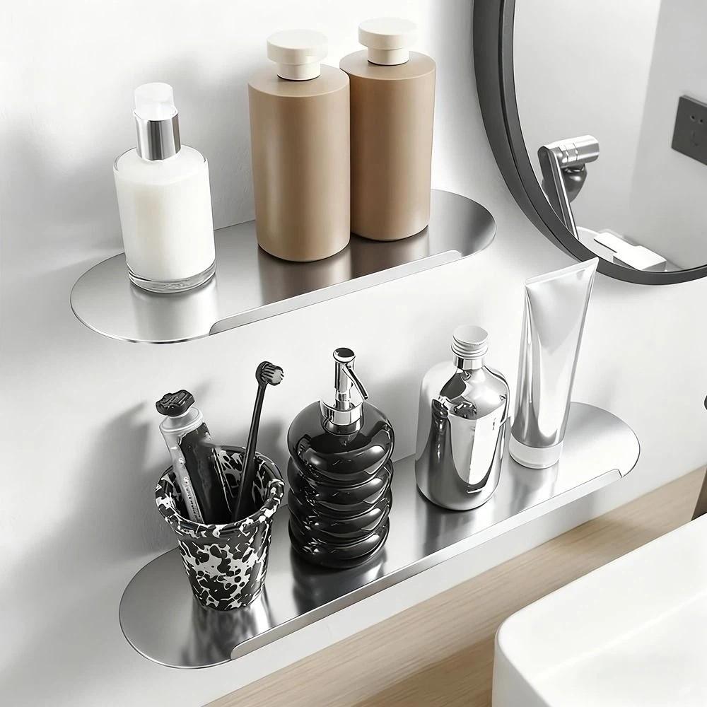 Stainless Steel Wall Floating Shelf Wall Mounted Spice Rack Simple Bathroom Storage Rack Kitchen