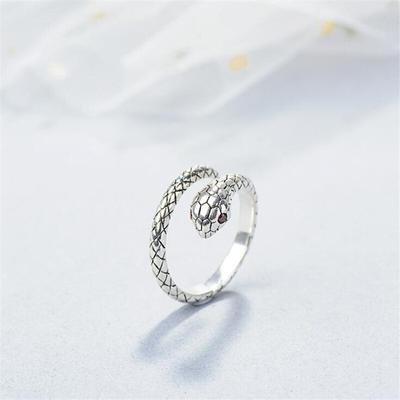 Beautiful Personality Temperament Animal 925 Sterling Silver Jewelry Not Allergic Red Crystal Snake Opening Rings  R156