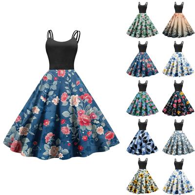 Kadın Günlük Moda Baskılı Seksi Omuz Düşük Punk Retro Elbise Retro Elbise Elbise