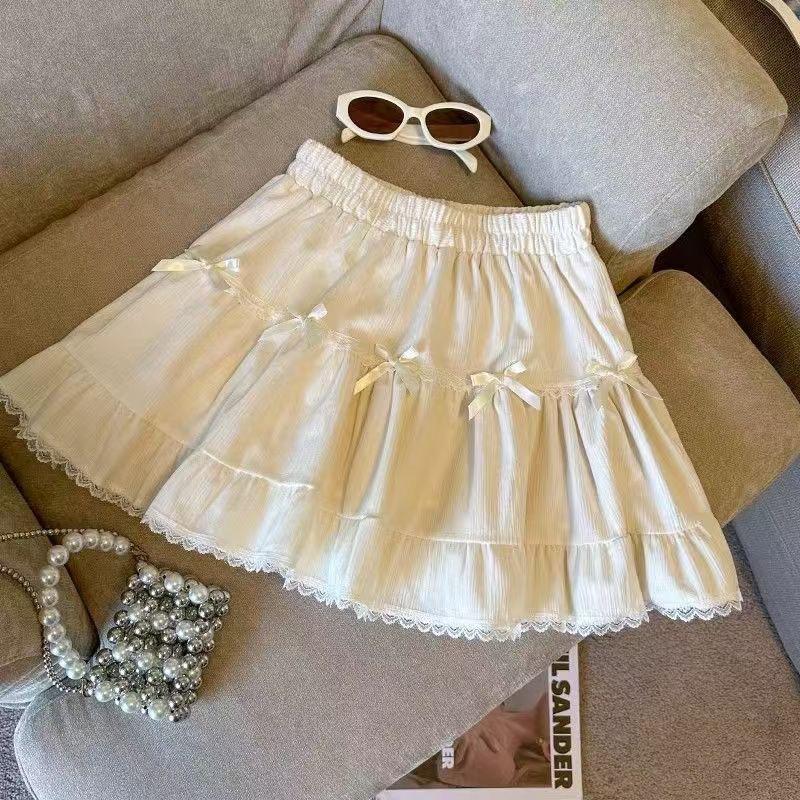 Women's Bow Skirt Spring French Sweet High Waist Cake Lace Puffy A Short Skirts
