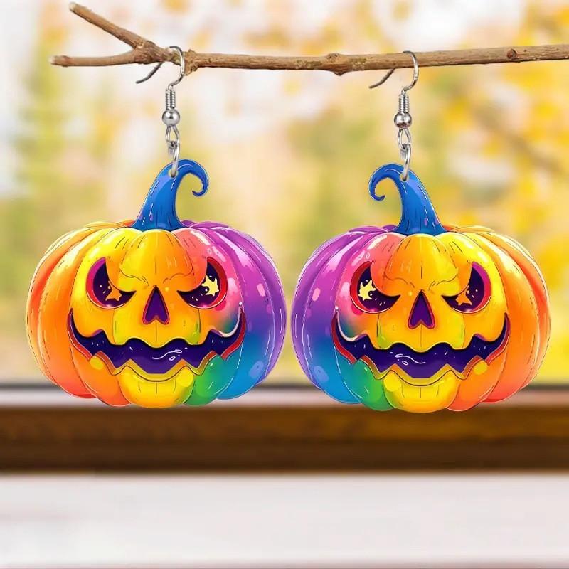 

Creative Halloween Themed Colorful Pumpkin Pattern Women Earrings Acrylic